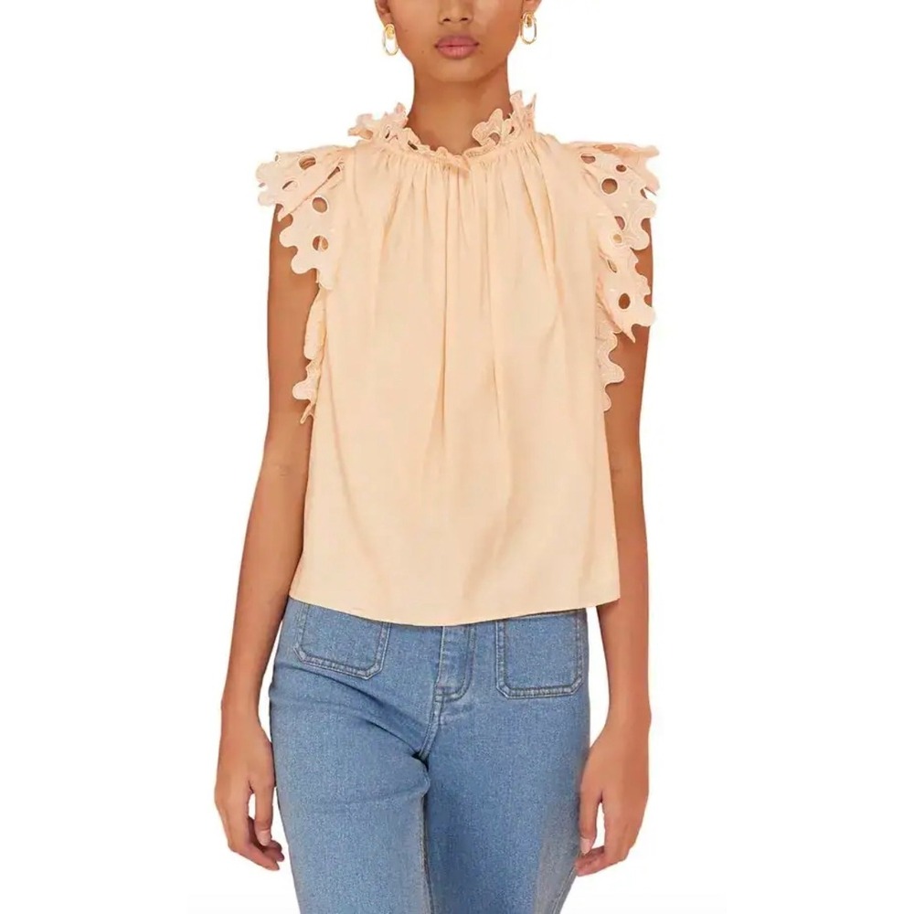 Magali Pascal Corinne Lace Trim Cotton Silk Blouse Peach Size M
